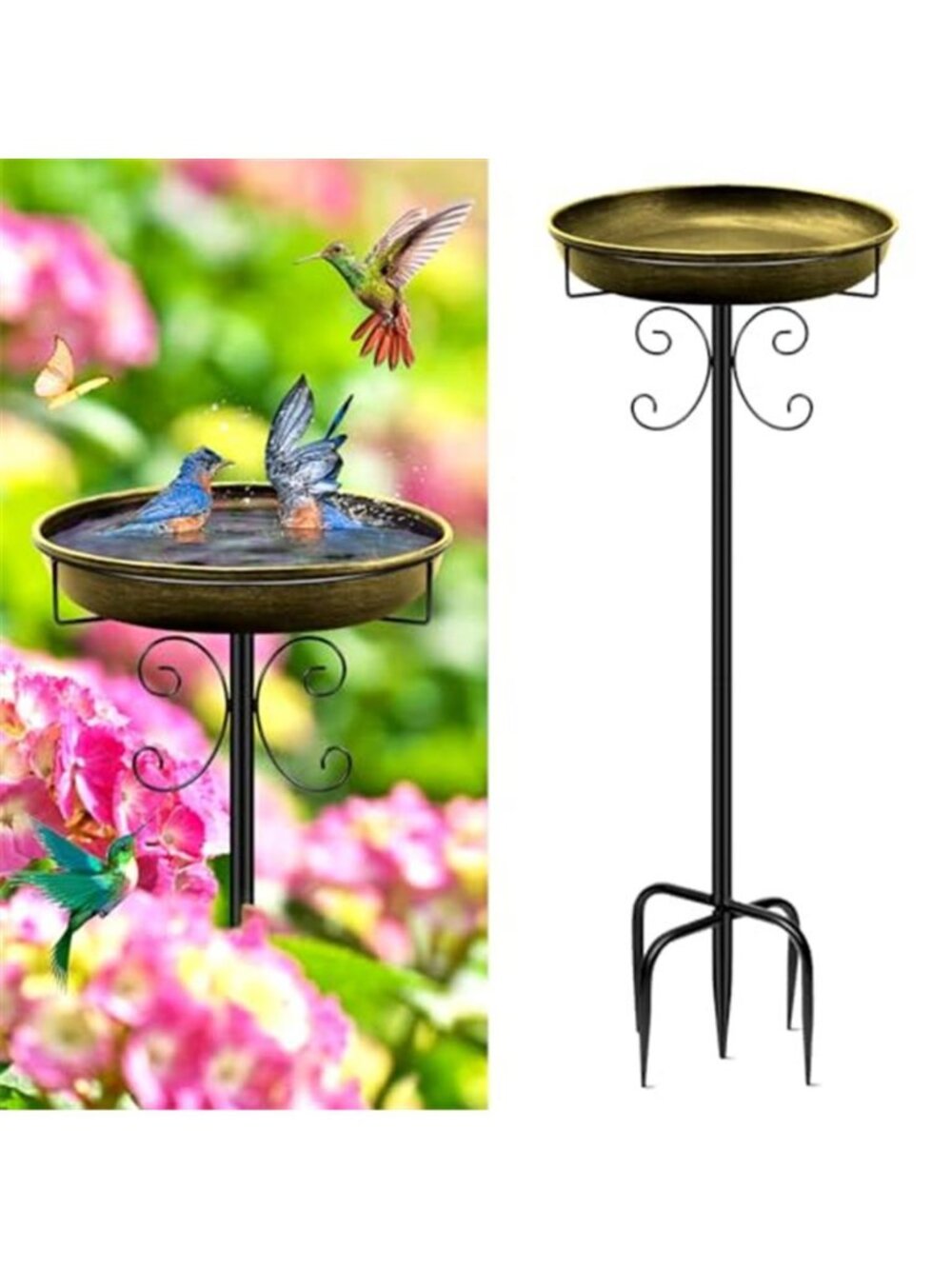 New 35In Metal Bird Bath for Outside, Vintage Bird Bath Bowl, Detachable